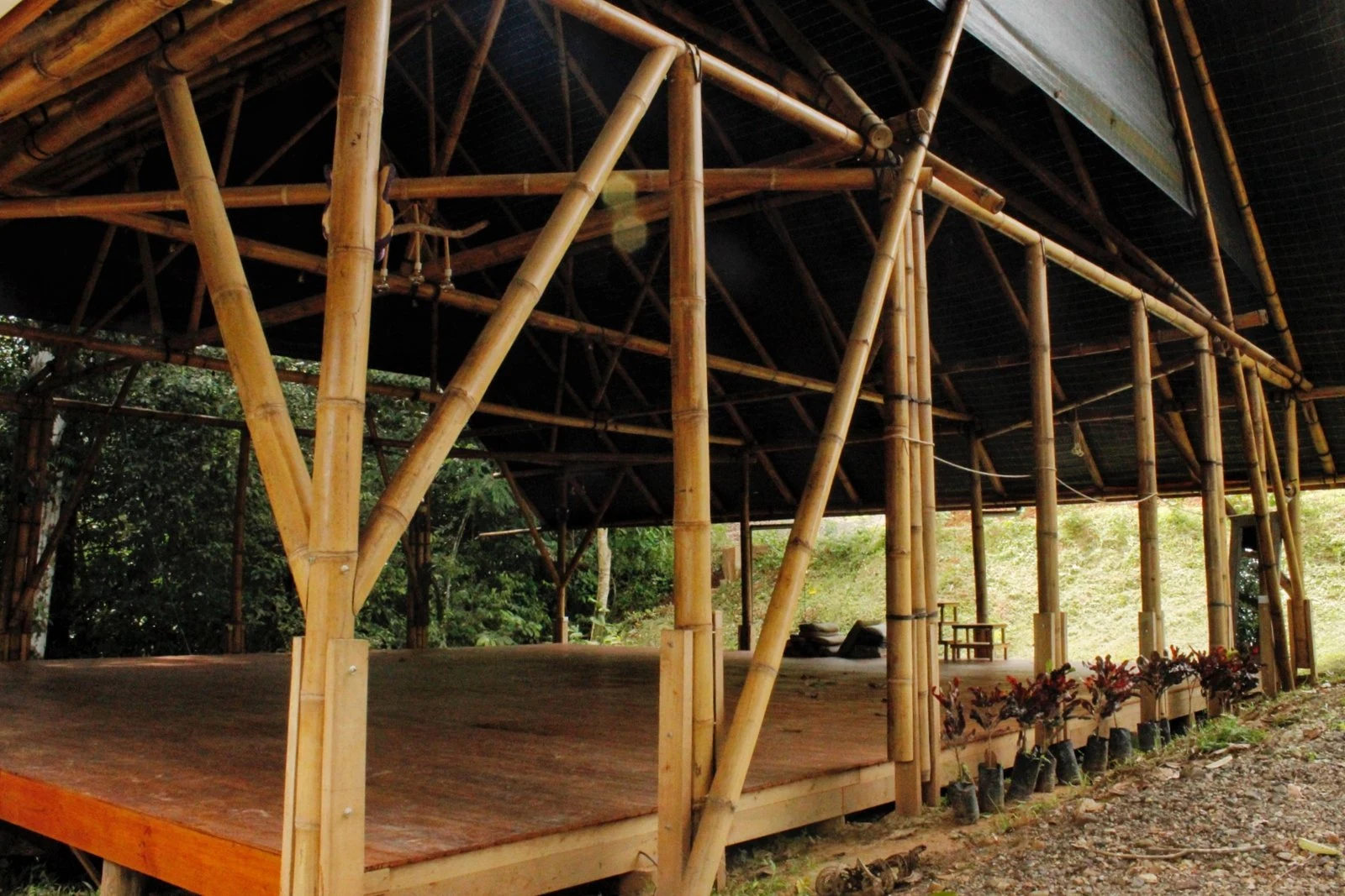Temple interior with a wooden floor