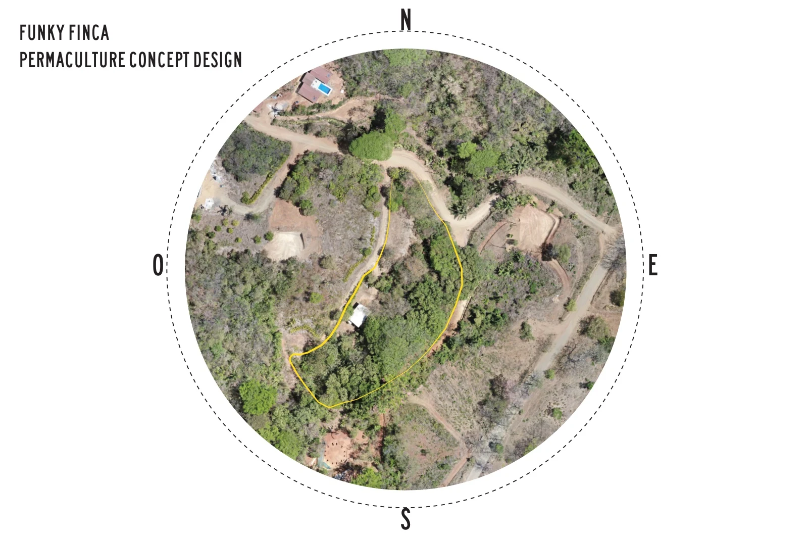 Aerial view of the Funky Finca land