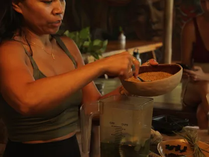 Person cooking in the Tierramor community kitchen